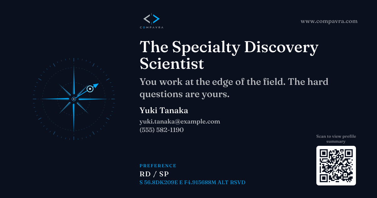 The Specialty Discovery Scientist example Compavra career card